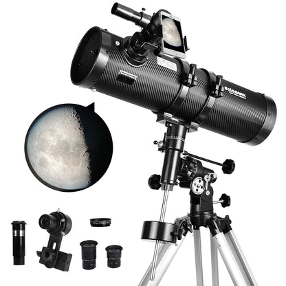 Reflector Telescopes, Professional Telescopes with 1.5X Barlow Lens Smartphone Adapter & 13% T Moon Filter - 130EQ