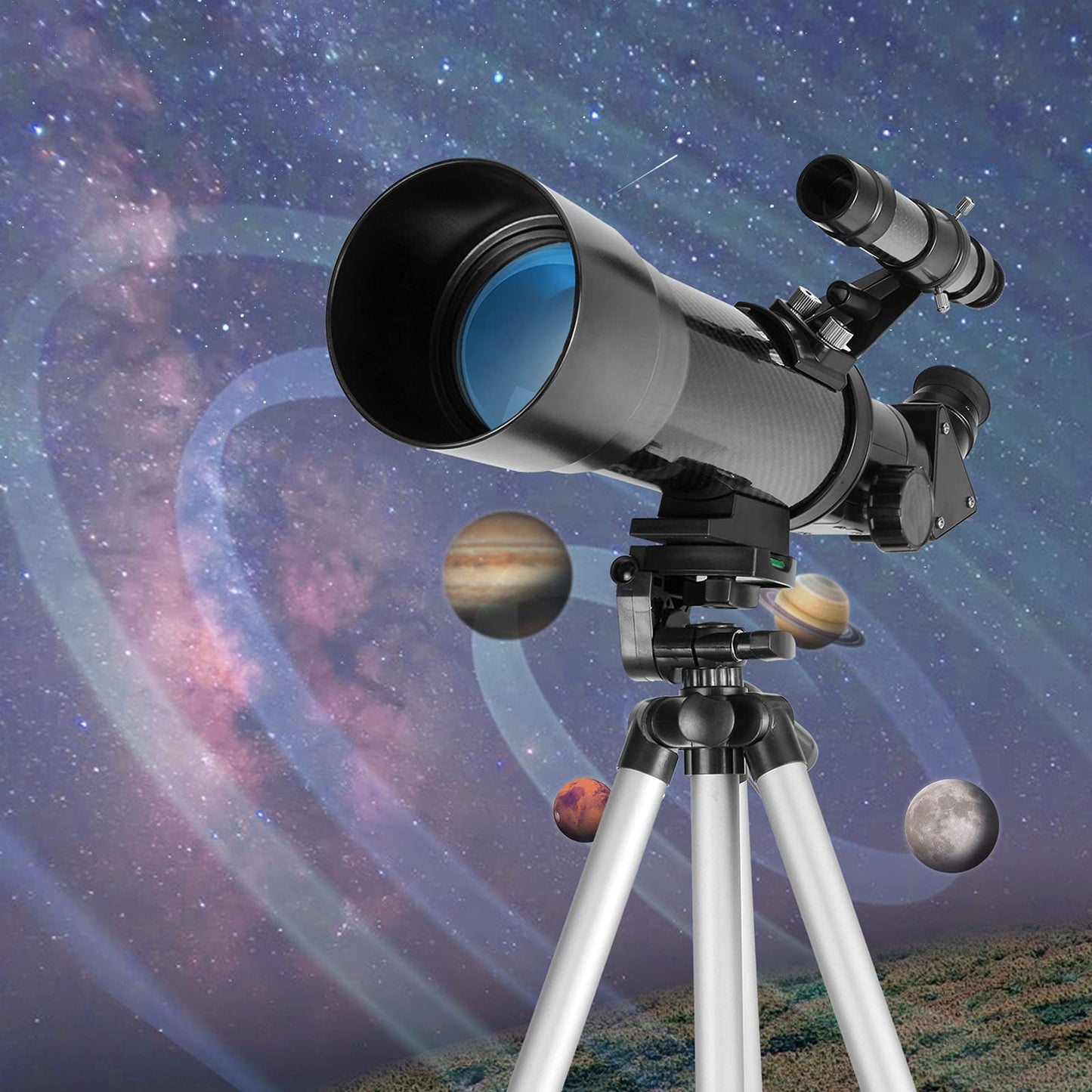 Refractor Telescope, Black, 70mm Aperture 400mm AZ Mount, Smartphone Adapter with 1.5X Barlow Lens and Adjustable Tripod