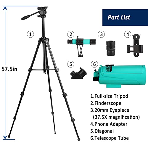 Maksutov Telescope with Adjustable Tripod, Finderscope & Phone Adapter - Mak60