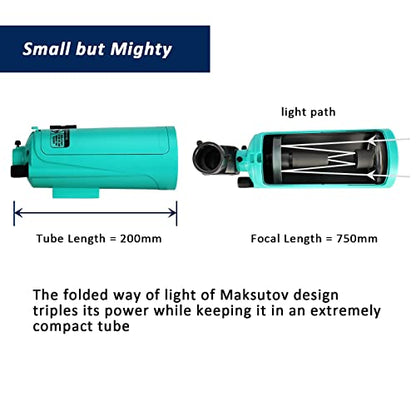 Maksutov Telescope with Adjustable Tripod, Finderscope & Phone Adapter - Mak60